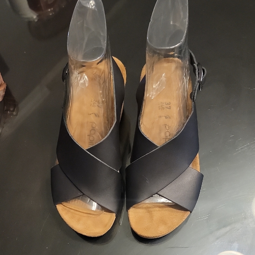 Papillio Black Crisscross Slingback Wedge Sandals